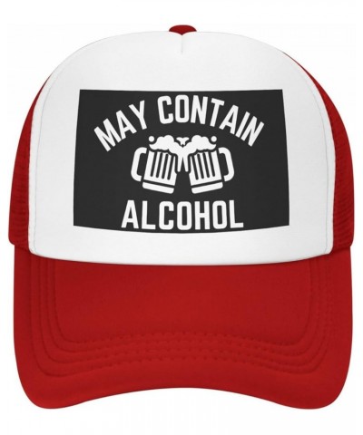 May Contain Alcohol Mesh Hat Women Men Trucker Hat Baseball Cap Dad Hat Black Red $9.23 Baseball Caps