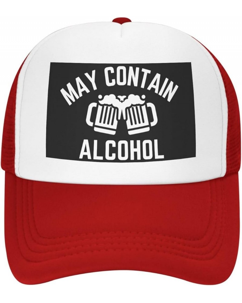 May Contain Alcohol Mesh Hat Women Men Trucker Hat Baseball Cap Dad Hat Black Red $9.23 Baseball Caps