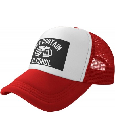 May Contain Alcohol Mesh Hat Women Men Trucker Hat Baseball Cap Dad Hat Black Red $9.23 Baseball Caps