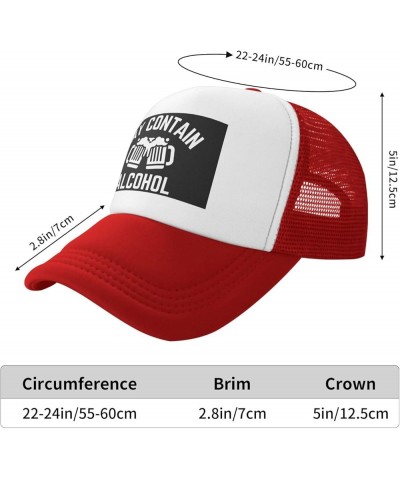 May Contain Alcohol Mesh Hat Women Men Trucker Hat Baseball Cap Dad Hat Black Red $9.23 Baseball Caps