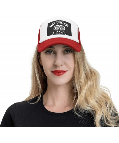 May Contain Alcohol Mesh Hat Women Men Trucker Hat Baseball Cap Dad Hat Black Red $9.23 Baseball Caps