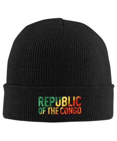 Knitted Hat Congolese Flag Text Font Beanie Cap Cold Weather Hat Warm Winter Hats Brimless Caps Black $12.47 Skullies & Beanies