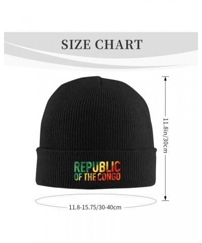 Knitted Hat Congolese Flag Text Font Beanie Cap Cold Weather Hat Warm Winter Hats Brimless Caps Black $12.47 Skullies & Beanies