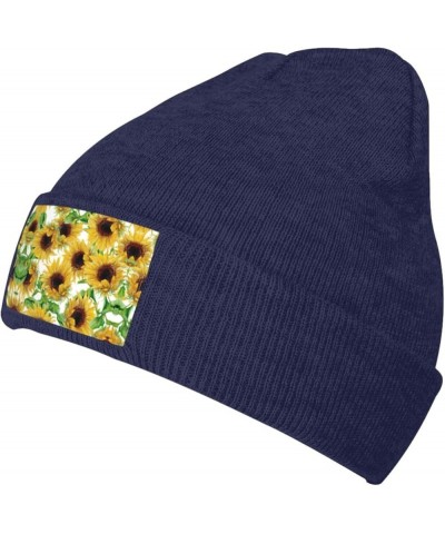 Yellow Sunflowers Print Unisex Lightweight Knit Hat Cap Multifunctional Beanie for Travel, Hiking,Skiing Navy Blue $11.65 Sku...