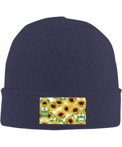 Yellow Sunflowers Print Unisex Lightweight Knit Hat Cap Multifunctional Beanie for Travel, Hiking,Skiing Navy Blue $11.65 Sku...