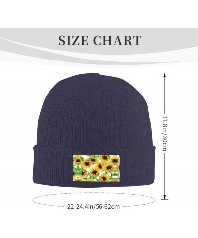 Yellow Sunflowers Print Unisex Lightweight Knit Hat Cap Multifunctional Beanie for Travel, Hiking,Skiing Navy Blue $11.65 Sku...