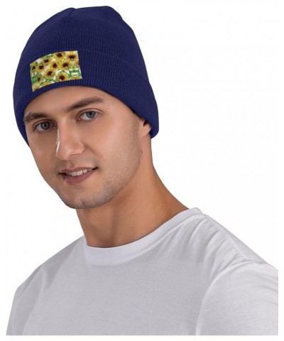 Yellow Sunflowers Print Unisex Lightweight Knit Hat Cap Multifunctional Beanie for Travel, Hiking,Skiing Navy Blue $11.65 Sku...