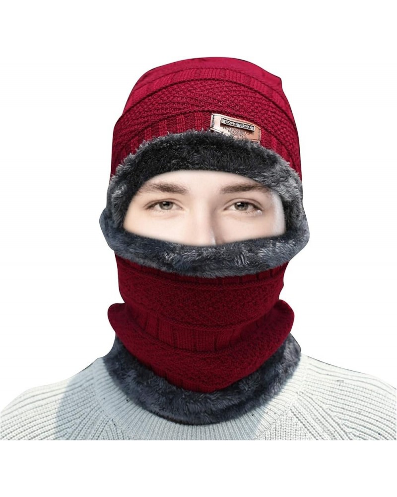 Yarn Hat Knitted Dome Men's Pullover Hat Hat Patchwork Women's and Hat Cold Warm and Yarn Solid Baseball Caps D-red $12.14 Sk...