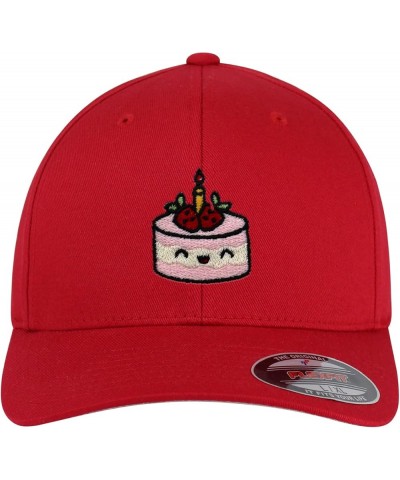 Cake Embroidered Flexfit Cap Birthday Foodie Red $16.79 Baseball Caps