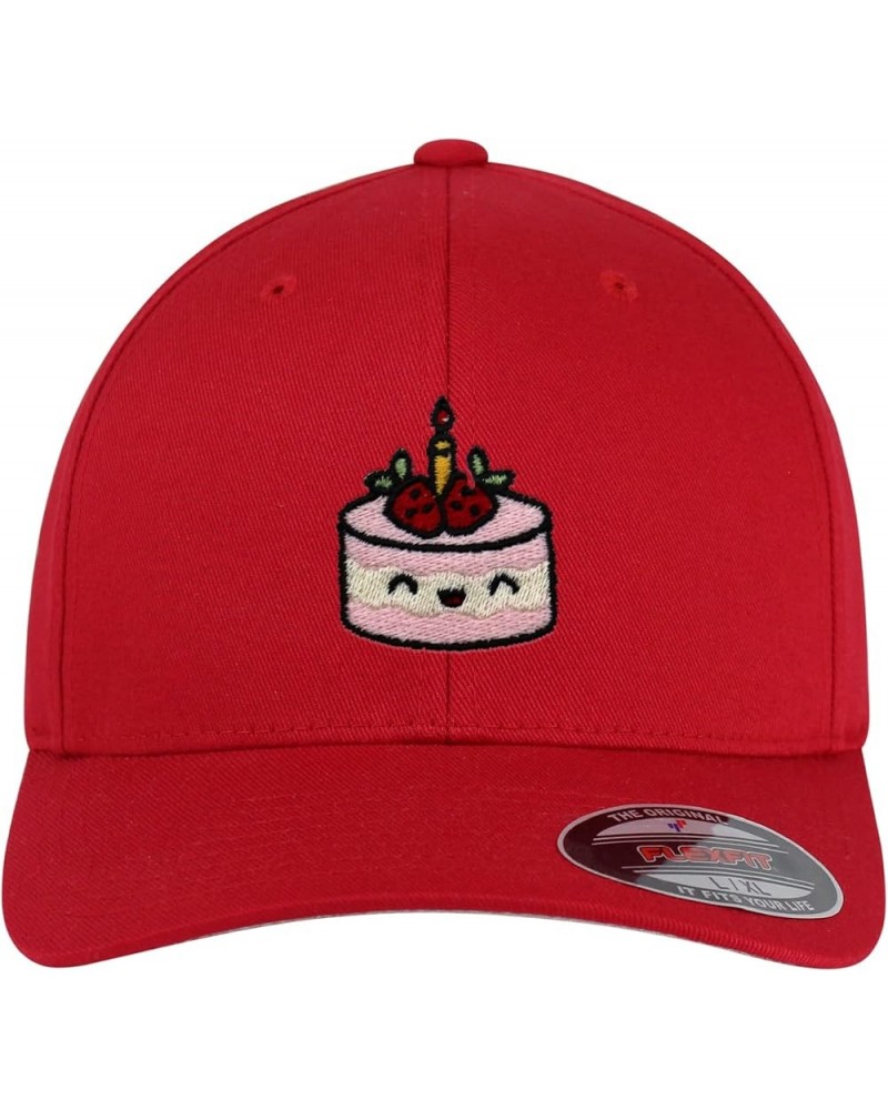 Cake Embroidered Flexfit Cap Birthday Foodie Red $16.79 Baseball Caps