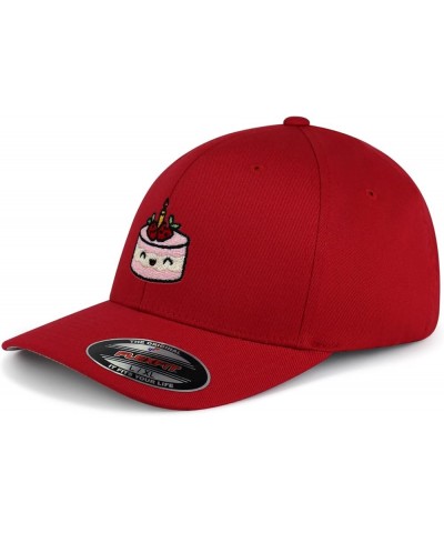 Cake Embroidered Flexfit Cap Birthday Foodie Red $16.79 Baseball Caps