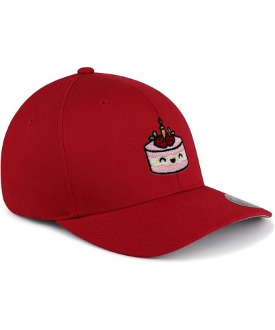 Cake Embroidered Flexfit Cap Birthday Foodie Red $16.79 Baseball Caps