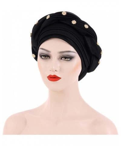 Turbans for Women Lovely Breathable Wrap Light Comfy Headscarf Cap Stretchy Head Covers Muslim Ruffle Chemo Beanie Black $8.5...