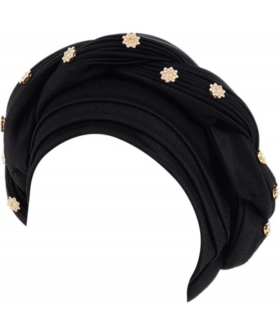 Turbans for Women Lovely Breathable Wrap Light Comfy Headscarf Cap Stretchy Head Covers Muslim Ruffle Chemo Beanie Black $8.5...