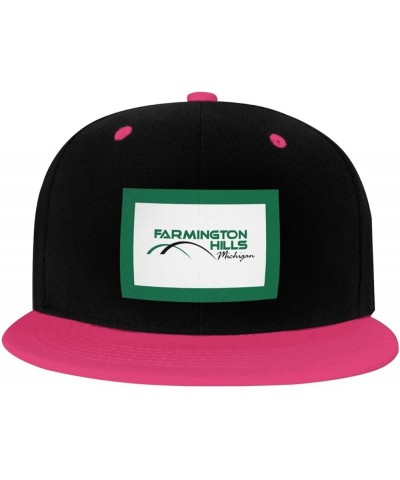 Flag of Farmington Hills, Michigan Snapback Hat for Men Women Baseball Cap Trucker Flat Bill Hats Dad Caps Pink $12.85 Baseba...