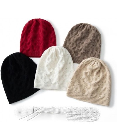 Winter Women Hats Casual Solid Color Jacquard Cashmere Knitted Headgears Keep Warm Beanie Cap Khaki9 $31.50 Skullies & Beanies