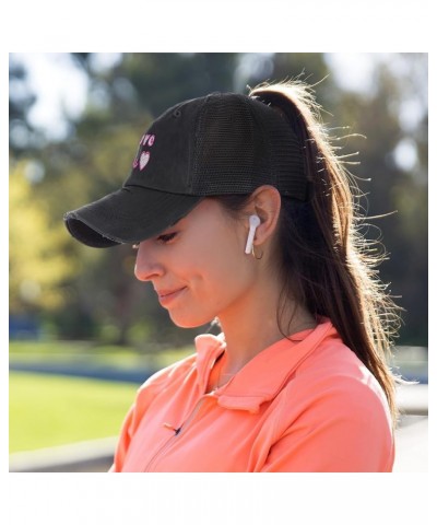 Womens Ponytail Cap Love You Cotton Distressed Trucker Hats Black Grey $15.95 Baseball Caps