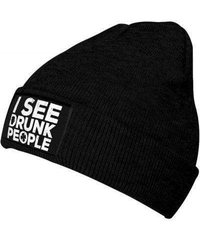 I See Drunk People Beanie Hat Winter Warm Skull Beanie for Men Women Black $13.39 Skullies & Beanies