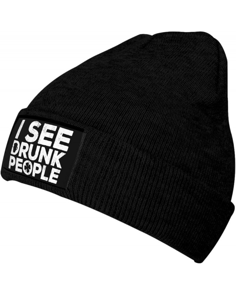 I See Drunk People Beanie Hat Winter Warm Skull Beanie for Men Women Black $13.39 Skullies & Beanies