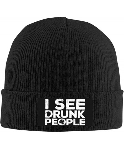 I See Drunk People Beanie Hat Winter Warm Skull Beanie for Men Women Black $13.39 Skullies & Beanies