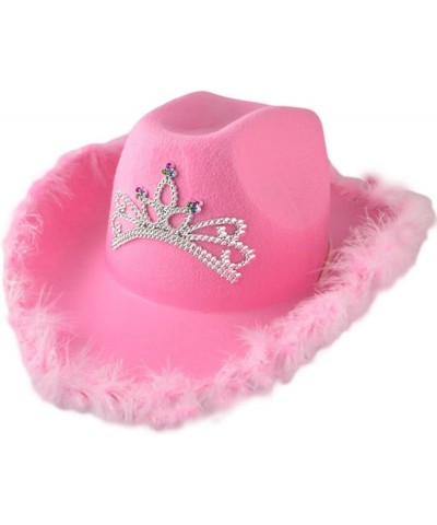 Pink Cowboy Hat with Pull-up Brim Felt Cowboy Hats for Men Party Costume Accessories Cowgirl Hat for Women Girls Pink3 $25.31...