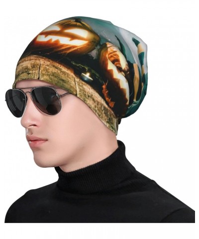 Halloween Pumpkin Printing Thin Slouchy Beanie Hat Soft Lightweight Hip-Hop Beanie Cap Running Beanie for Men Women Black $12...