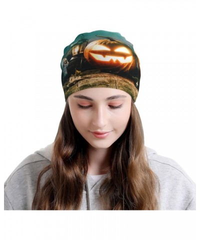 Halloween Pumpkin Printing Thin Slouchy Beanie Hat Soft Lightweight Hip-Hop Beanie Cap Running Beanie for Men Women Black $12...