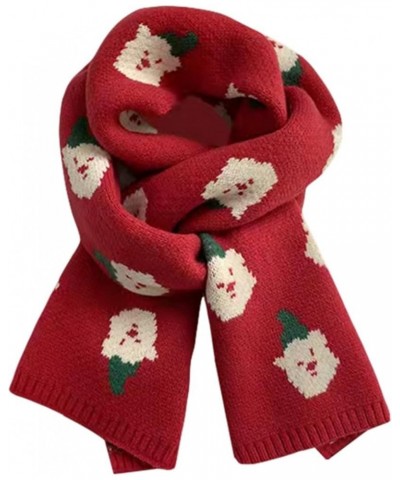 Women's Christmas Warm Scarf Ladies Fall Winter Cartoon Pattern Knit Scarf White $10.99 Scarves