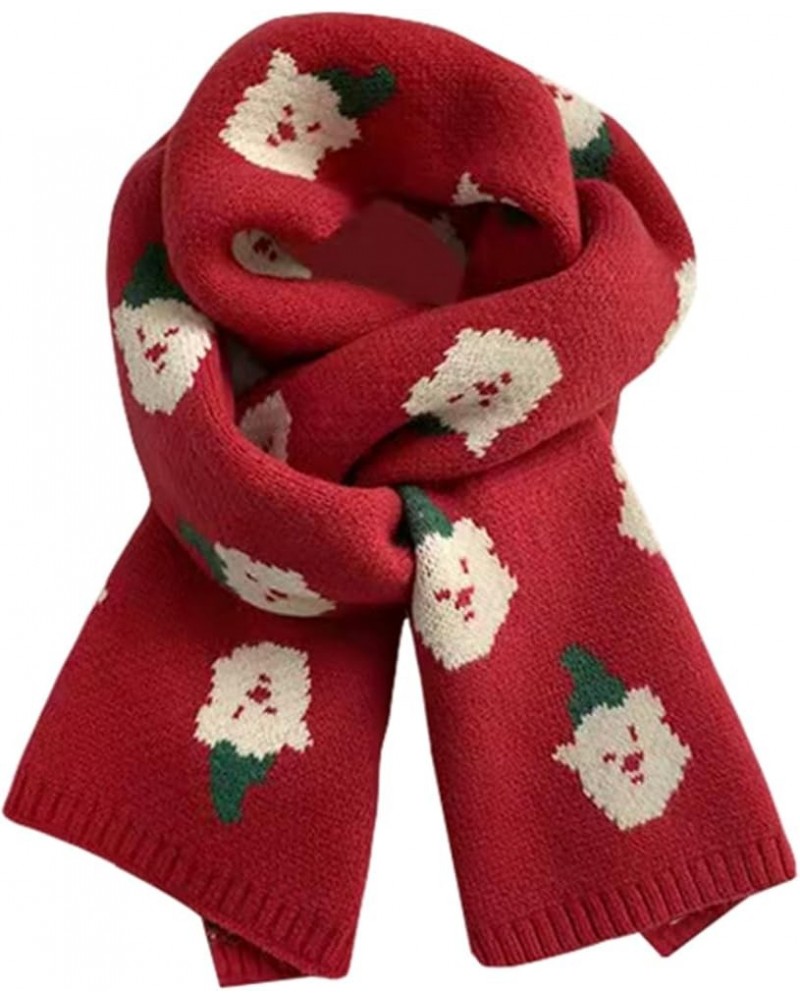 Women's Christmas Warm Scarf Ladies Fall Winter Cartoon Pattern Knit Scarf White $10.99 Scarves