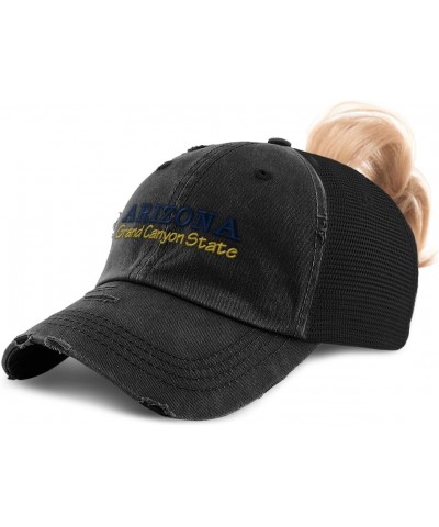 Womens Ponytail Cap Arizona Grand Canyon State Cotton Distressed Trucker Hats Black $15.07 Baseball Caps