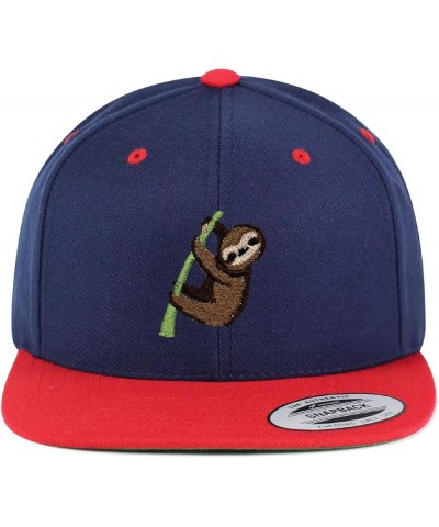 Sloth Embroidered Yupoong Flat Bill 6 Panel Snapback Hat Animal Tree Navy/Red $14.99 Baseball Caps