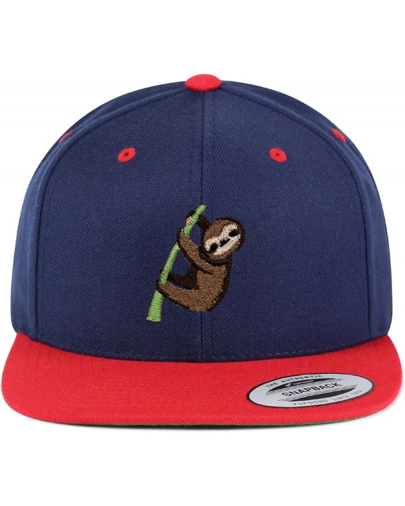 Sloth Embroidered Yupoong Flat Bill 6 Panel Snapback Hat Animal Tree Navy/Red $14.99 Baseball Caps