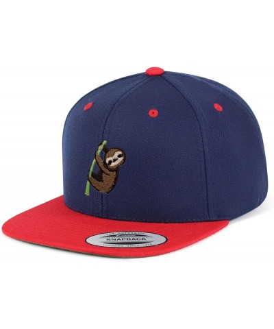 Sloth Embroidered Yupoong Flat Bill 6 Panel Snapback Hat Animal Tree Navy/Red $14.99 Baseball Caps