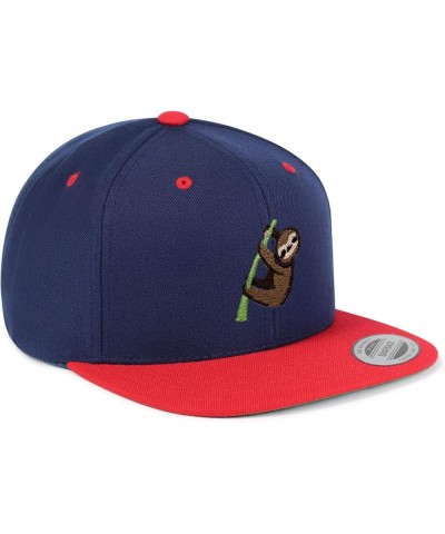 Sloth Embroidered Yupoong Flat Bill 6 Panel Snapback Hat Animal Tree Navy/Red $14.99 Baseball Caps