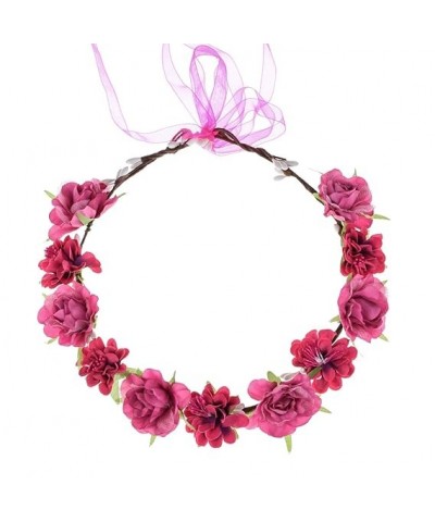 Women Flower Headband Bridal Floral Crown Wreath Girls BOHO Garland Halo (Pink) Peach $7.55 Headbands