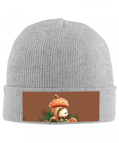 Slouchy Beanie Hats for Women Men Knit Beanies Cuffed Skull Cap Hedgehog and Mushroom Winter Ski Hat Gray $9.25 Skullies & Be...