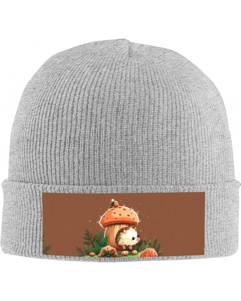 Slouchy Beanie Hats for Women Men Knit Beanies Cuffed Skull Cap Hedgehog and Mushroom Winter Ski Hat Gray $9.25 Skullies & Be...