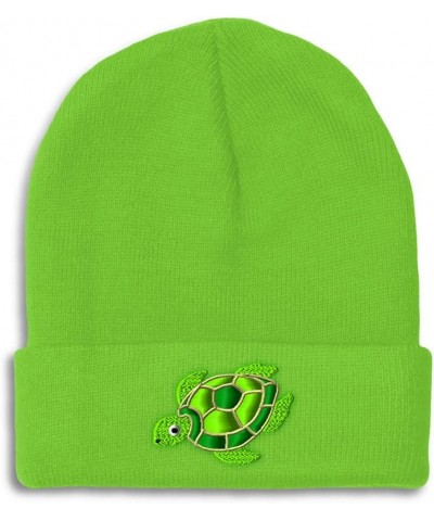 Beanies for Men Swimming Sea Turtle Embroidery Animal Winter Hats for Women Acrylic Skull Cap 1 Size Lime Design Only $13.70 ...