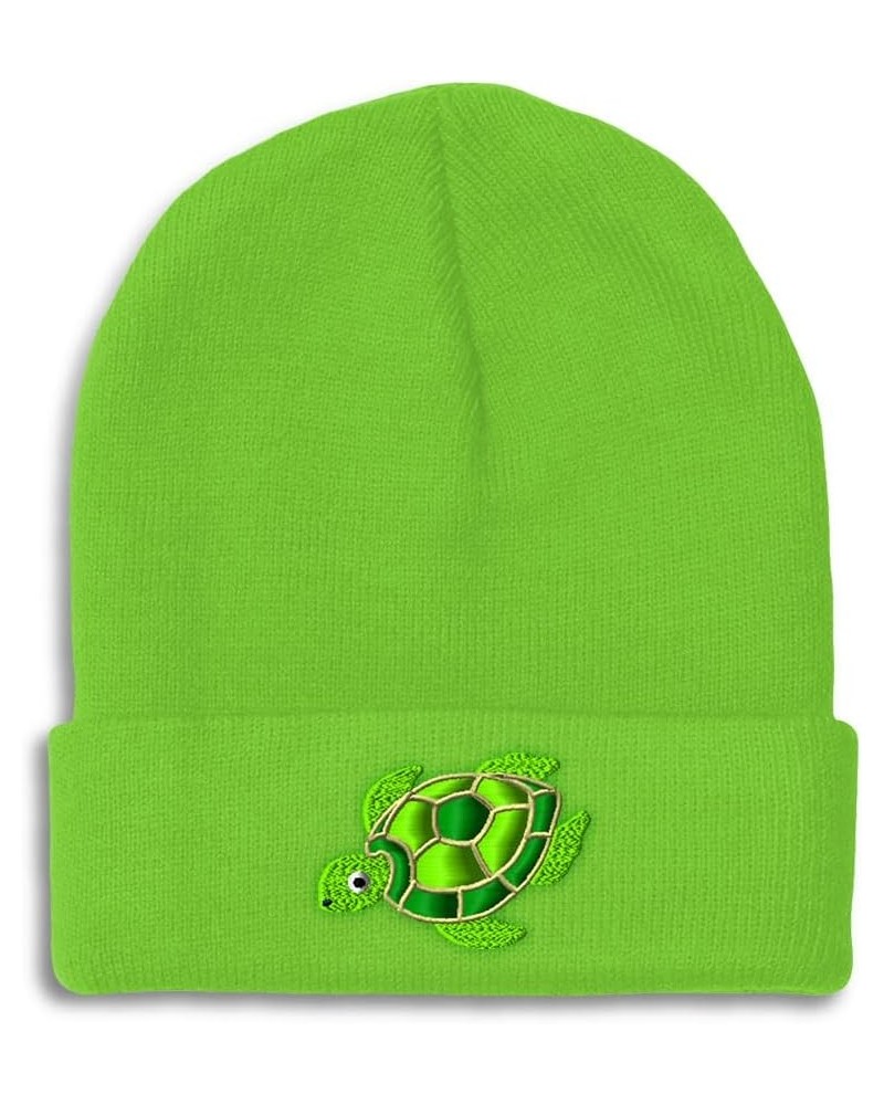 Beanies for Men Swimming Sea Turtle Embroidery Animal Winter Hats for Women Acrylic Skull Cap 1 Size Lime Design Only $13.70 ...