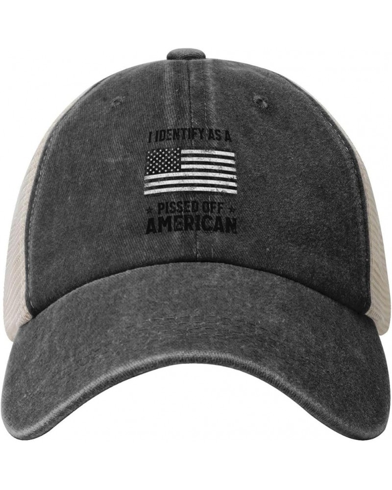 I Identifys As A Pissed Off American Cowboy Hat Men Vintage Mesh Baseball Cap Women Trucker Hat Dad Hat Sun Hat Black Black $...