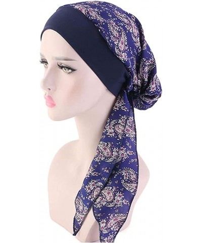 Muslim Beanie Hats for Women's Casual Loose Print Chemo Beanie Cancer Headwear Turban Cap Pre-Tied Beanie Headscarf Navy $11....