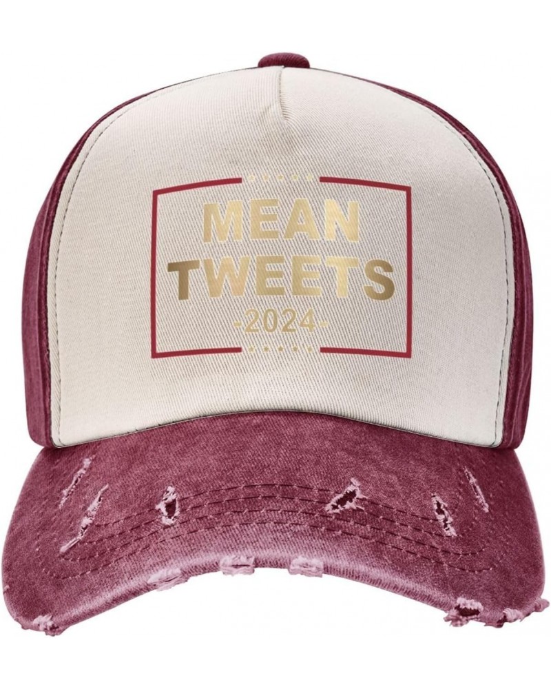 Mean Tweets 2024 Upgrade Your Style with Funny Adjustable Cotton Baseball Caps for Men and Women Dark Red $15.44 Baseball Caps