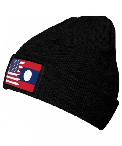 America Laos Friendship Flag Cozy Knitted Beanie Hat - Stylish Winter Headwear Acrylic Ideal for All Ages Black $11.06 Skulli...