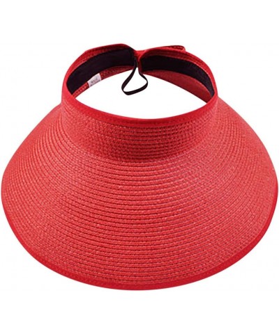 Visor Hat Straw Women's Foldable Bowtie Summer w/Cute Sun Baseball Caps L A Hats 4-red $11.64 Visors