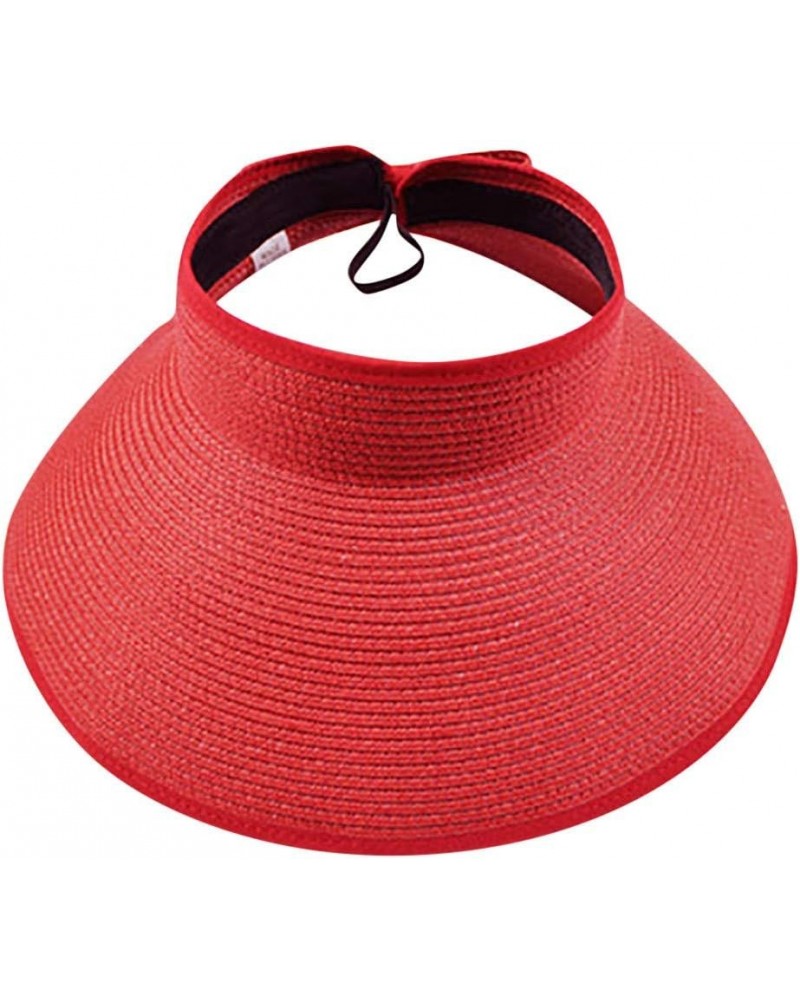 Visor Hat Straw Women's Foldable Bowtie Summer w/Cute Sun Baseball Caps L A Hats 4-red $11.64 Visors