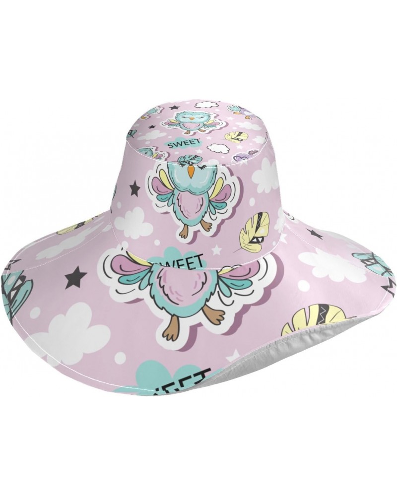 Sun Beach Hat Cute Funny Owls Wide Brimmed Sunhats with Chin Strap Summer Hat UPF Visor UV Protection Cap for Women Outdoor F...