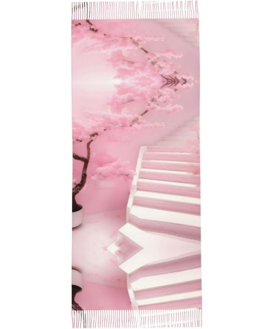 Cherry Blossom White Staircase Winter Scarf,* Shawl Scarf, Warm Scarf, Soft, Comfortable Scarf, Suitable For Men And Women $1...