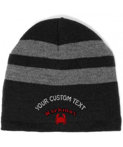 Custom Striped Beanie for Men & Women Karkinos Acrylic Fleece Skull Cap Hats 1 Size Black Personalized Text Here $12.00 Skull...