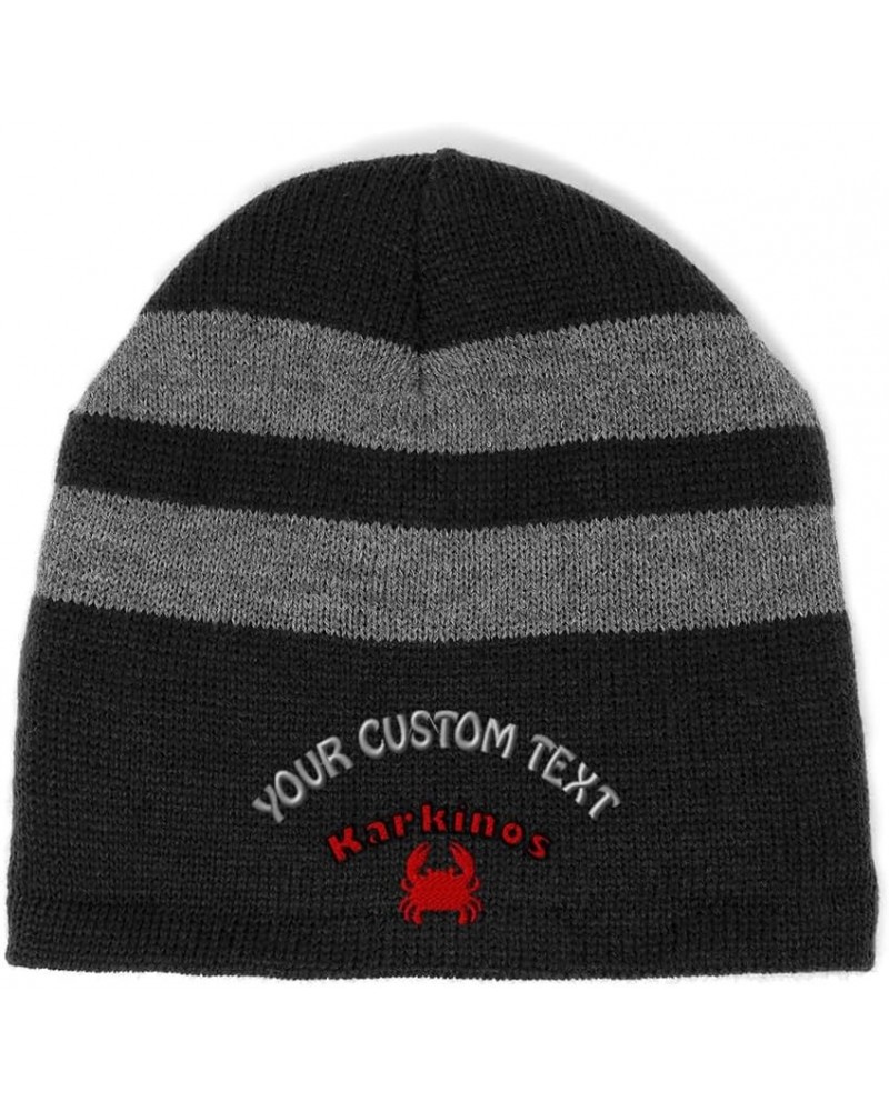 Custom Striped Beanie for Men & Women Karkinos Acrylic Fleece Skull Cap Hats 1 Size Black Personalized Text Here $12.00 Skull...