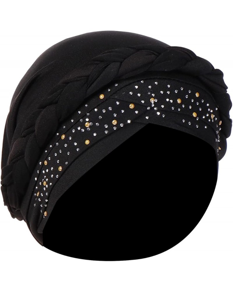 Women Turban Hats for Girls Headband Twisting Knot Pre-Tied Bonnet Beanie Cap Head Wrap Black $7.31 Skullies & Beanies